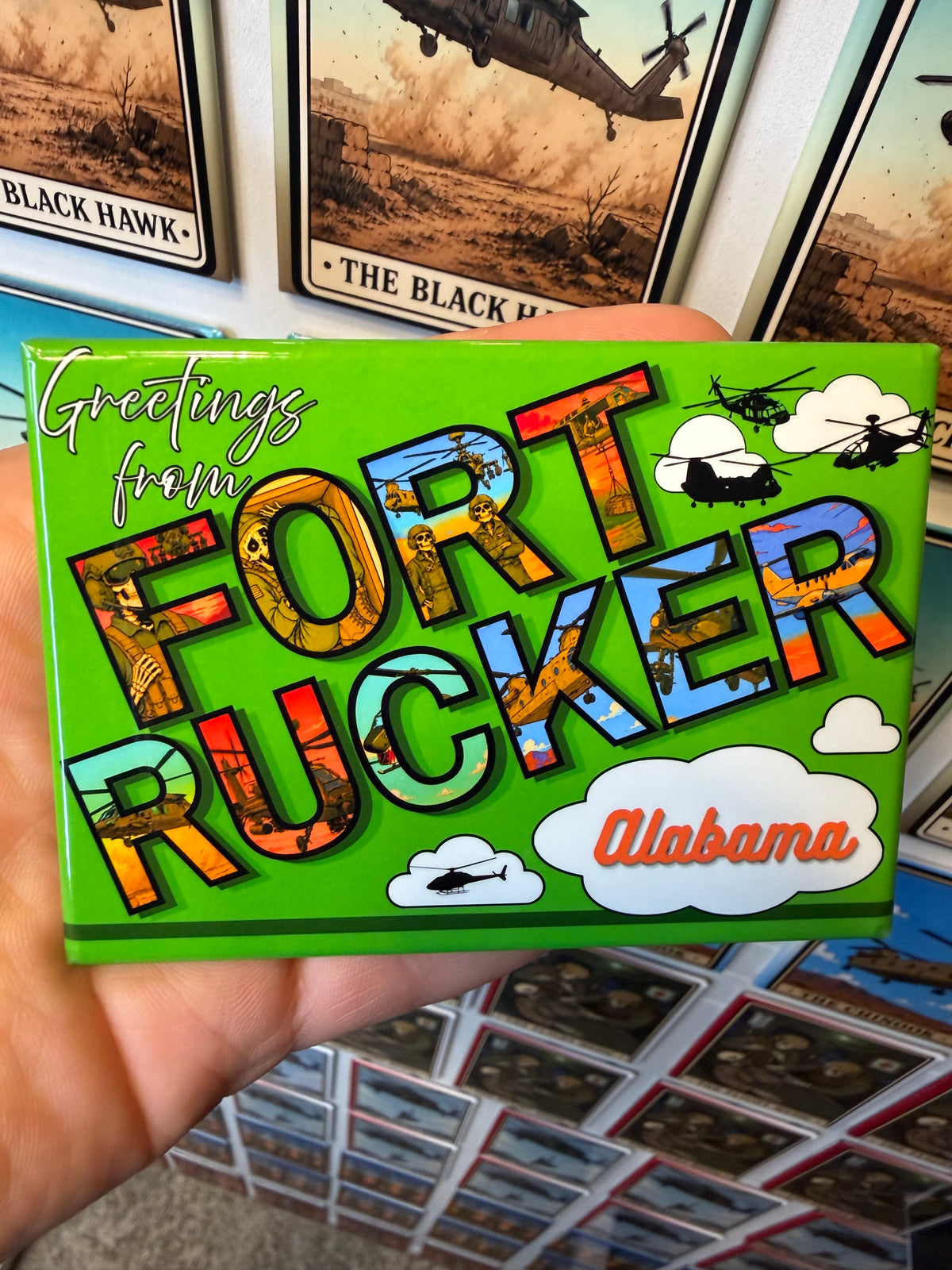 Fort Rucker Military Aircraft Magnet - Bright Green Original Design Made in USA