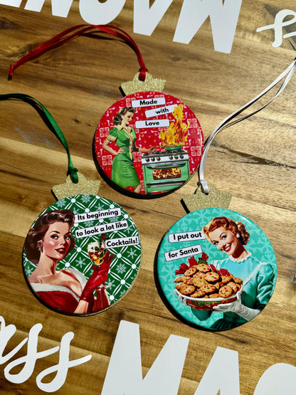 Vintage-Inspired Christmas Button Ornaments | 3.5” Wood-Backed Rounds