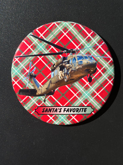 Santa’s Favorite Black Hawk Helicopter Magnet – 3.5” Round Magnet