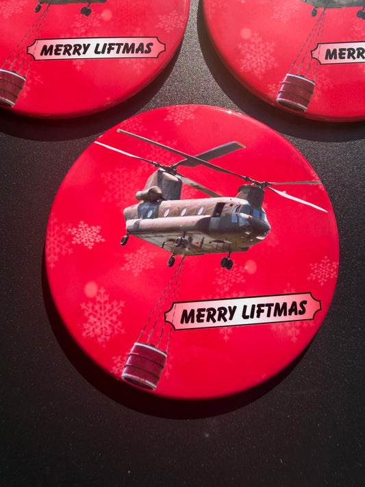 Merry Liftmas Chinook Helicopter Christmas Magnet 3.5”