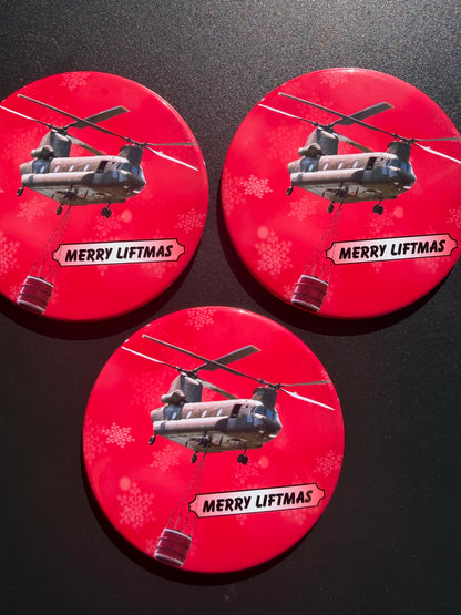 Merry Liftmas Chinook Helicopter Christmas Magnet 3.5”