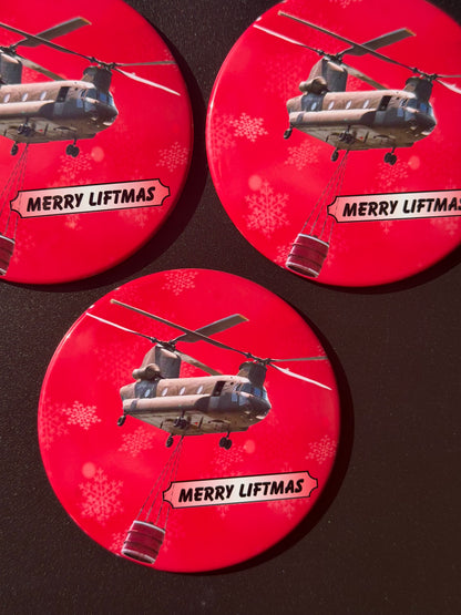 Merry Liftmas Chinook Helicopter Christmas Magnet 3.5”