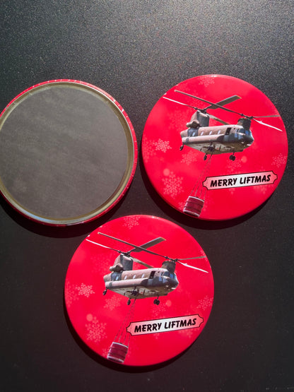 Merry Liftmas Chinook Helicopter Christmas Magnet 3.5”