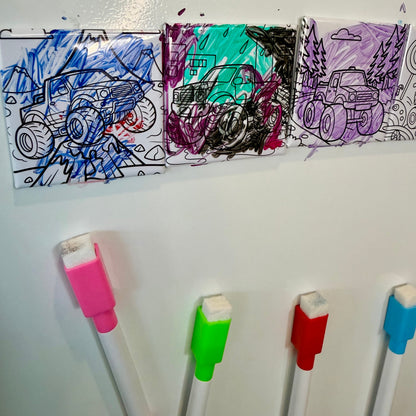 Busy Kid Fridge Kit - 6 Pack Reusable Magnet Set - Monster Truck