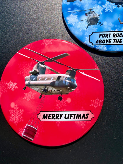 Merry Liftmas Chinook Helicopter Christmas Magnet 3.5”