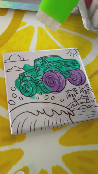 Busy Kid Fridge Kit - 6 Pack Reusable Magnet Set - Monster Truck